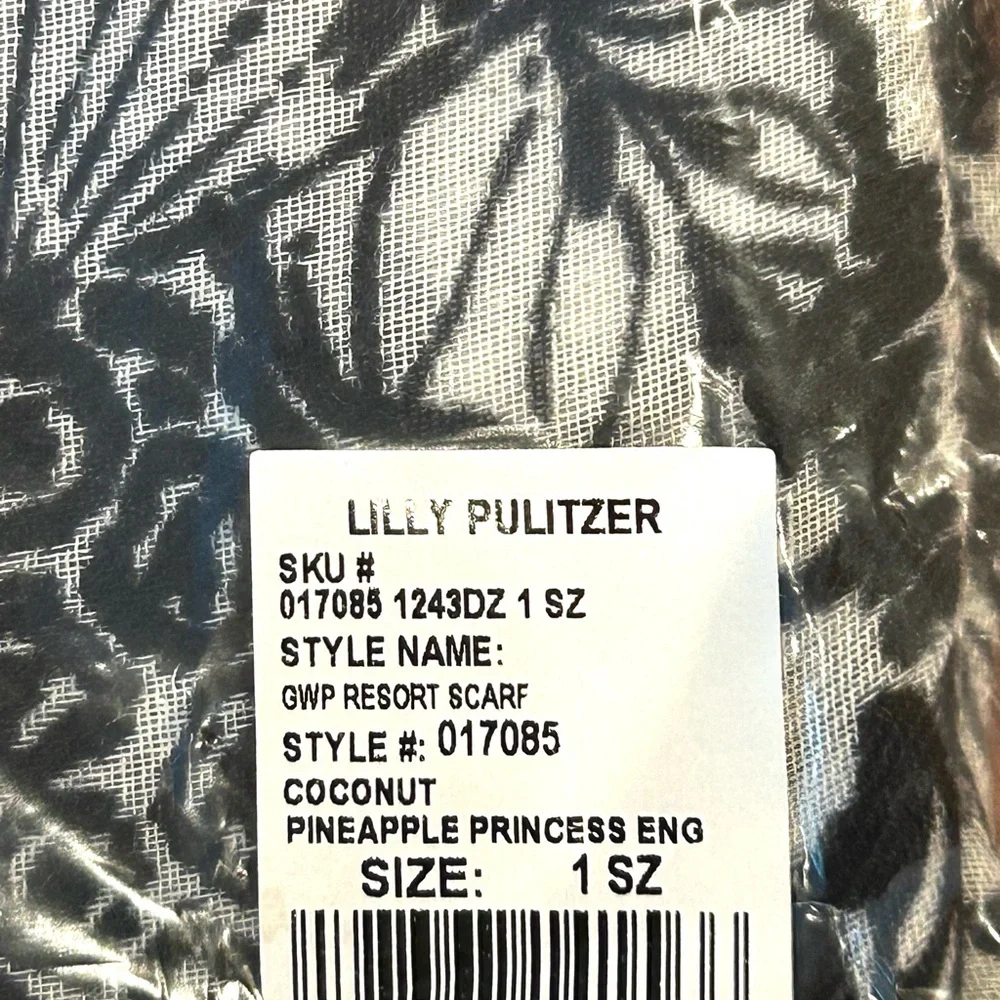 Lilly Pulitzer Black and White Patterned Scarf with Tassels